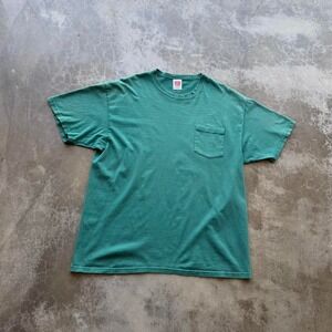 Vintage 90's Hanes 100% cotton green blank tee shirt  Size fits L/XL